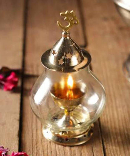 Akhand Diya Oil Lamp With Glass Cover Brass for Puja Home Decor Brass Table Diya
