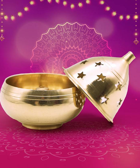 Apple Shape Brass Akhand Diya Oil Lamp for Pooja, Home Temple and Diwali Brass Table Diya