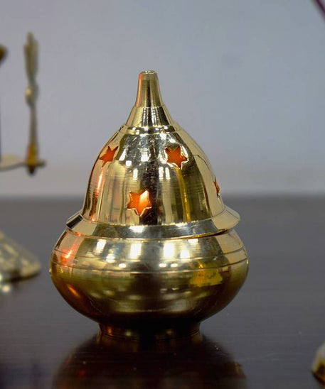 Apple Shape Brass Akhand Diya Oil Lamp for Pooja, Home Temple and Diwali