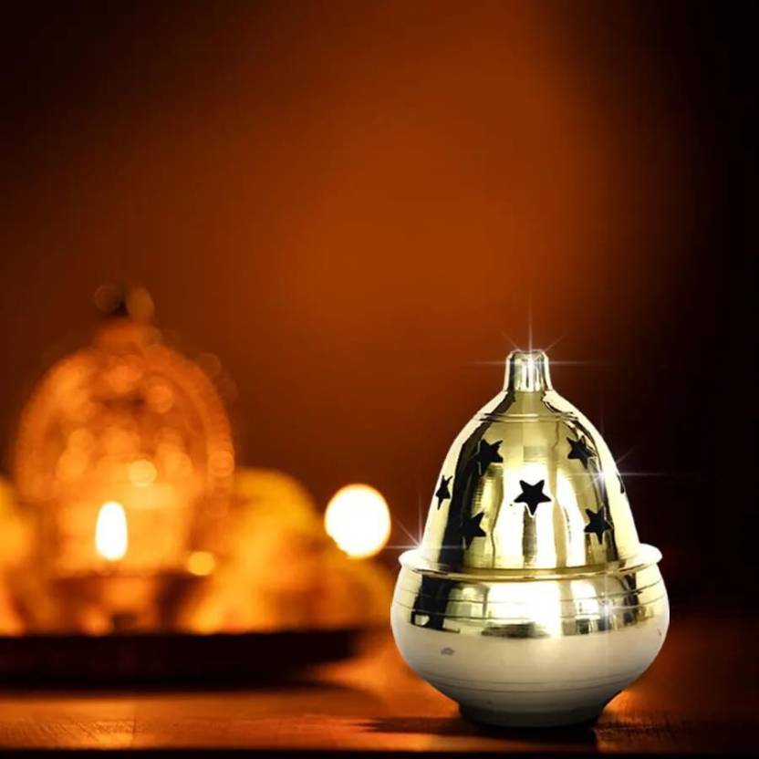 Apple Shape Brass Akhand Diya Oil Lamp for Pooja, Home Temple and Diwali
