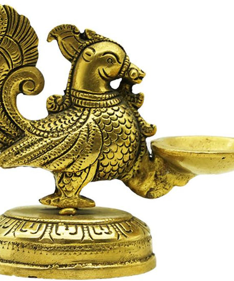 Brass Peacock Diya Deepak Oil Lamp For Pooja &amp; Home Decoration