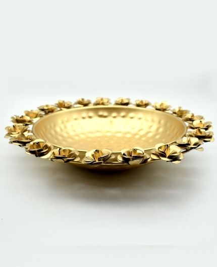 Metal Rose Design Urli Bowl for Pooja Decor