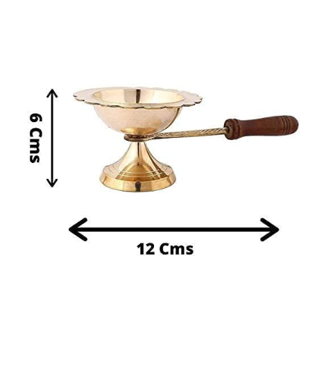 Brass Aarti Lamp/Dhoop Stand with Wooden Handle (Golden)