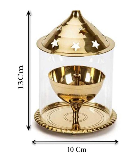 Brass Akhand Diya with Glass Cover