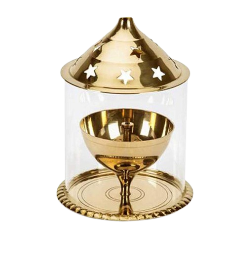 Brass Akhand Diya with Glass Cover