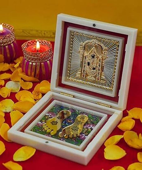 Tirupati Balaji Photo Frame with Shubh Labh Charan Paduka Decorative Showpiece
