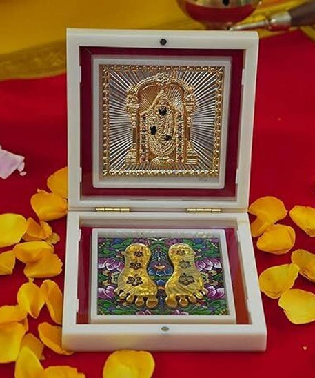 Tirupati Balaji Photo Frame with Shubh Labh Charan Paduka Decorative Showpiece