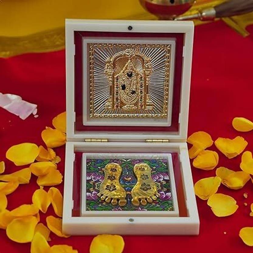 Tirupati Balaji Photo Frame with Shubh Labh Charan Paduka Decorative Showpiece