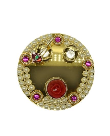 Stone Decorative Acrylic Rangoli Plate with Tealight Candle Holder