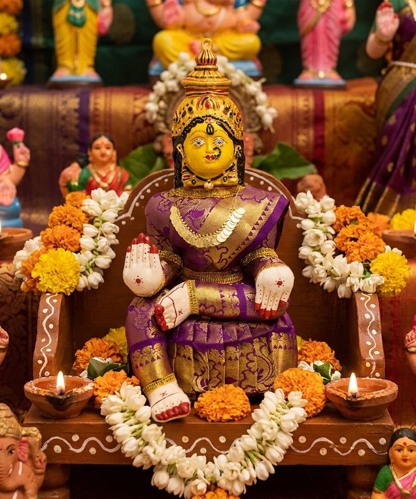 Varamahalakshmi Idol Gold and Voilet Saree