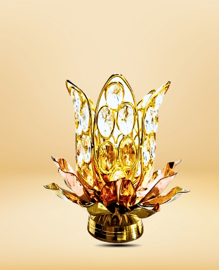 Brass Lotus Shape Crystal Akhand Diya