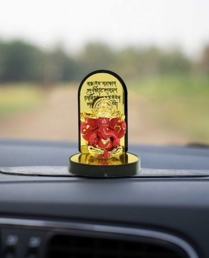 Ganesh Idol for Car Dashboard with Wooden Base