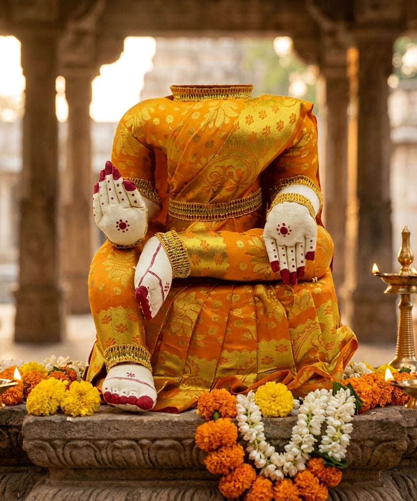 Varamahalakshmi Idol With Orange And Gold Saree
