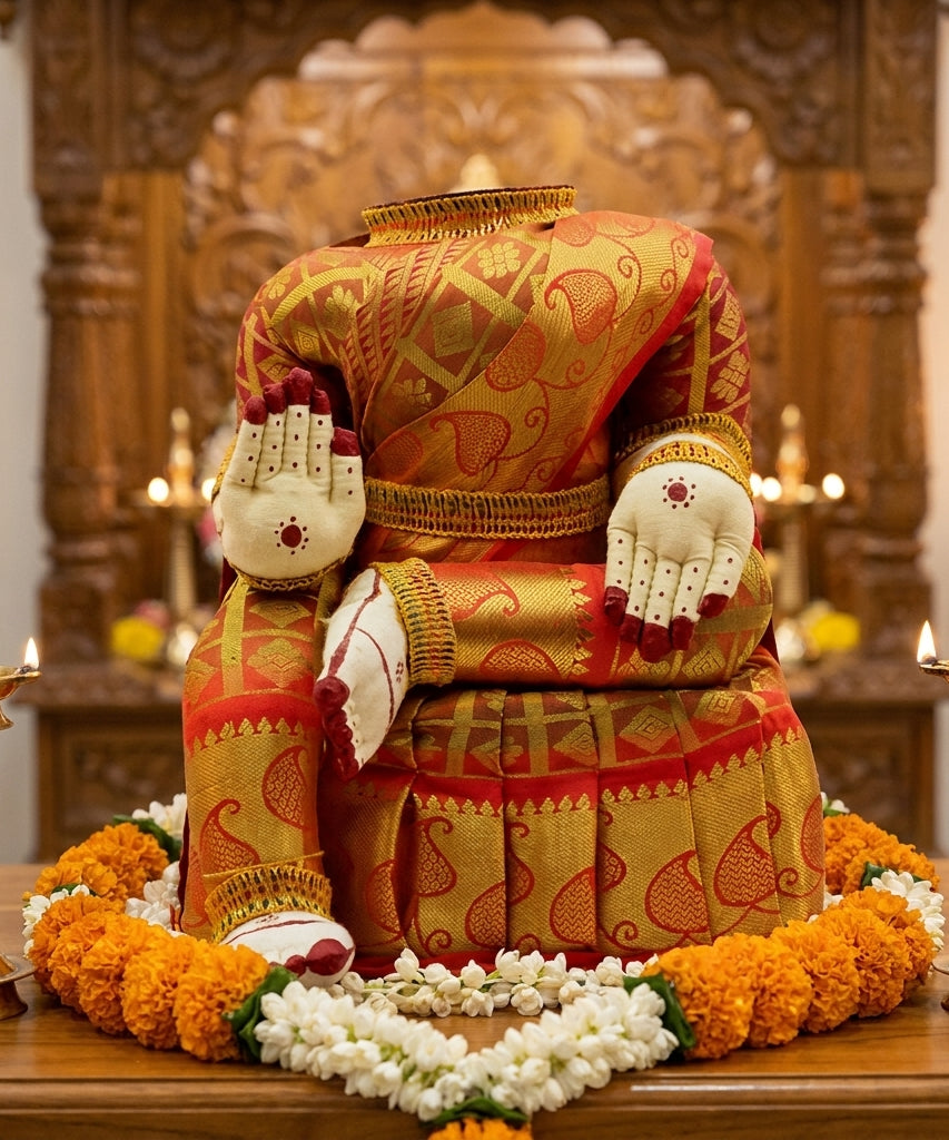 Varamahalakshmi Idol With Red And Gold Saree