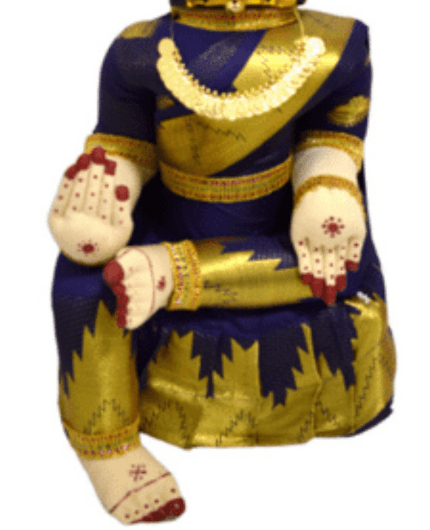 Varamahalakshmi Idol Gold and Blue Saree