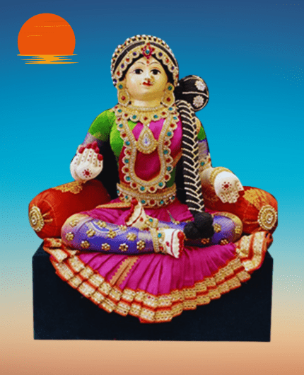 Varamahalakshmi Idol with Ornaments in Pink and Green saree