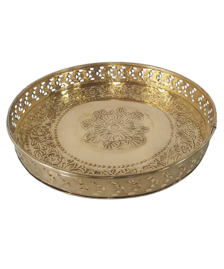 Floral Leafy Pattern And Jali Design Brass Pooja Thali For Home Use| 25 cm(284 g)