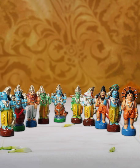 Dashavatar of Lord Vishnu Golu Dolls Set of 10-(6 INCH HEIGHT)