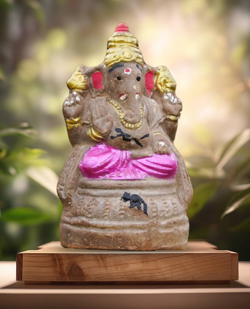 Eco Friendly Ganpati in Grey and Pink-6 inch