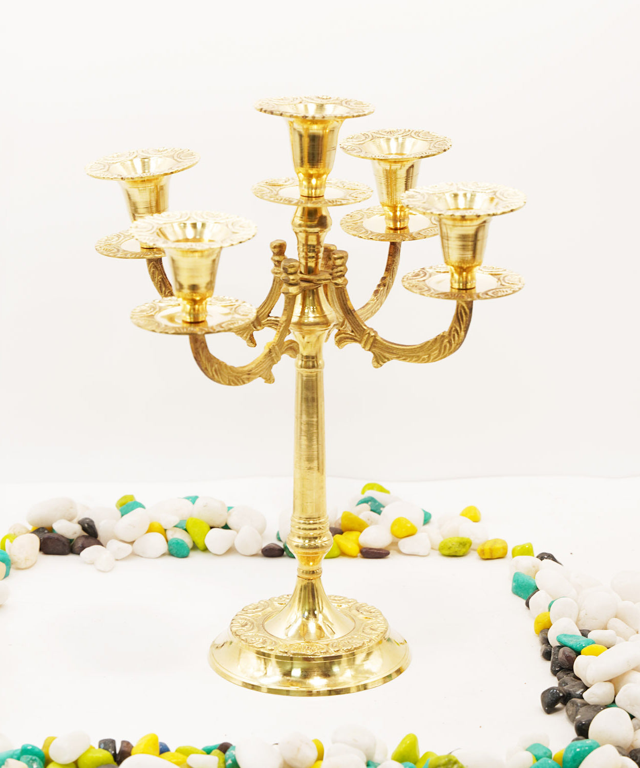 Brass Mughal Design Candle Stand with 5 Holders 2