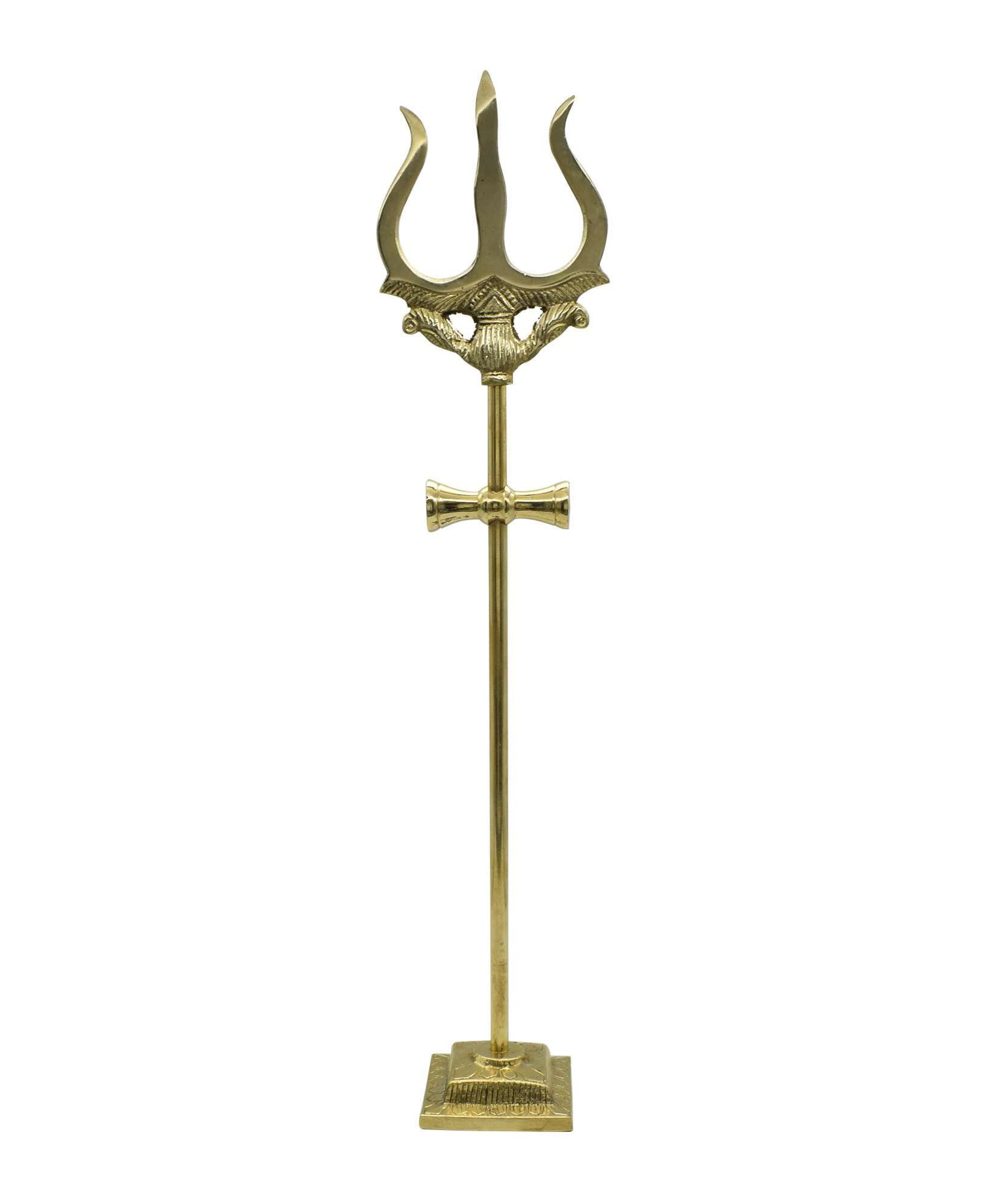 Brass Trishul with Damru for Pooja Trishul Stand