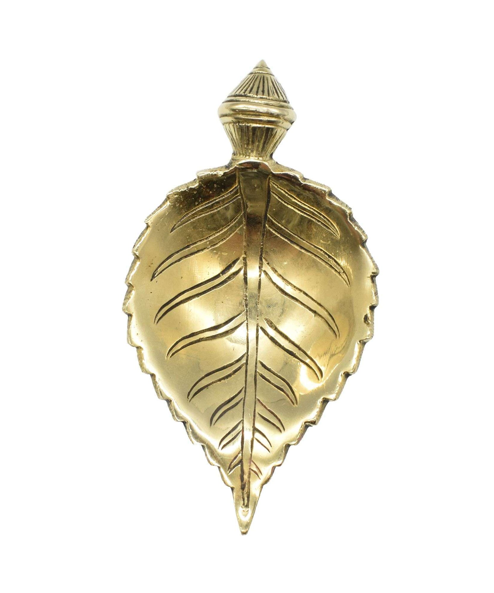 Leaf Shape Brass Diya on Round Base