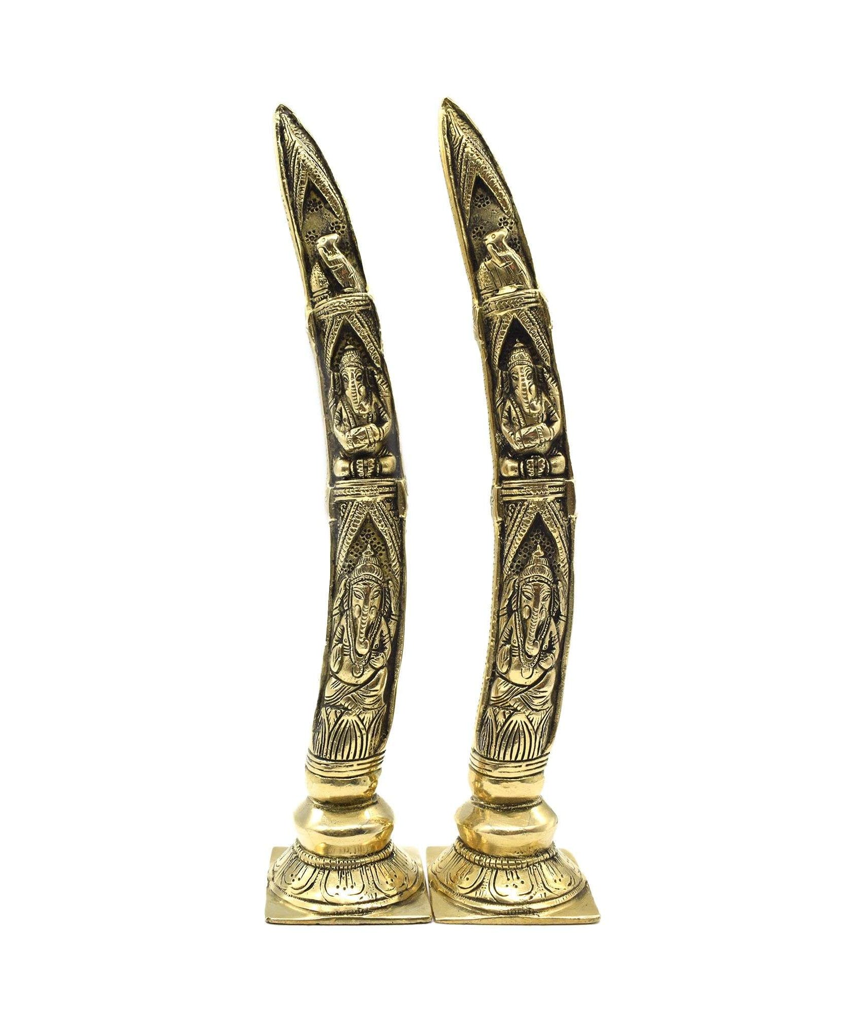 Ganesha On Elephant Tusks Brass Sculpture For Puja Mandir &amp; Home Decoration