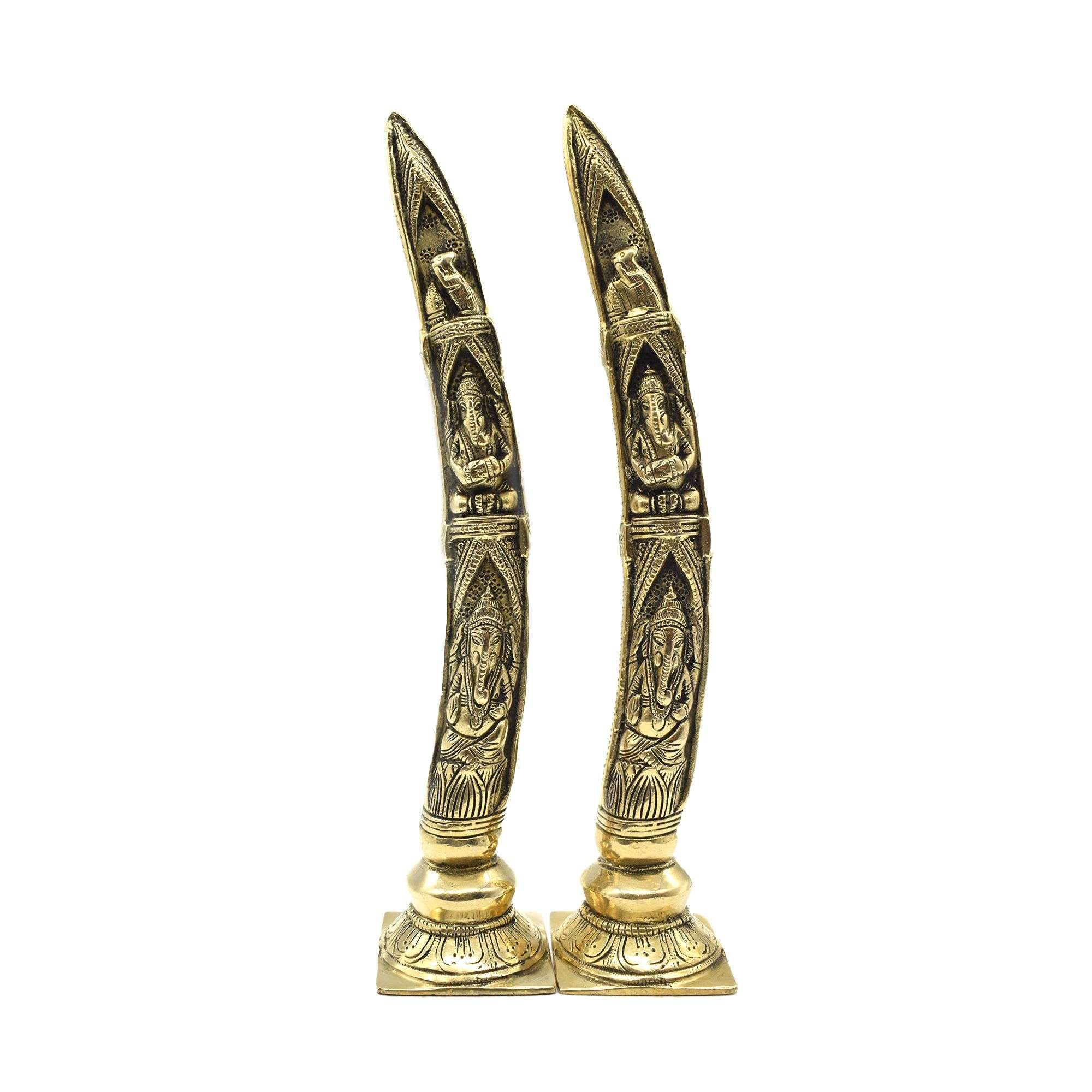 Ganesha On Elephant Tusks Brass Sculpture For Puja Mandir &amp; Home Decoration