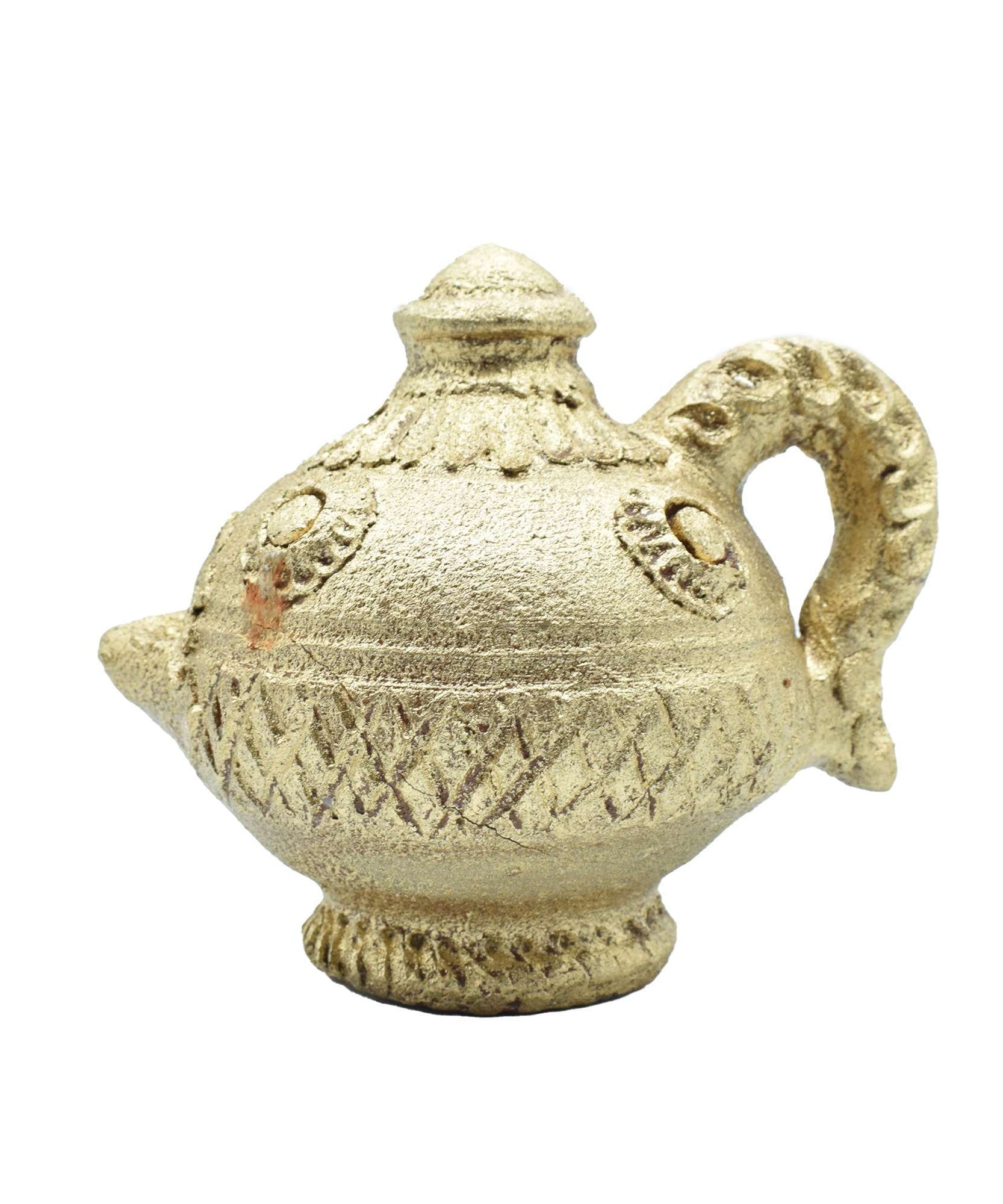 Handmade Gold Color Mud Diya Deepam with Handle for Diwali Decoration