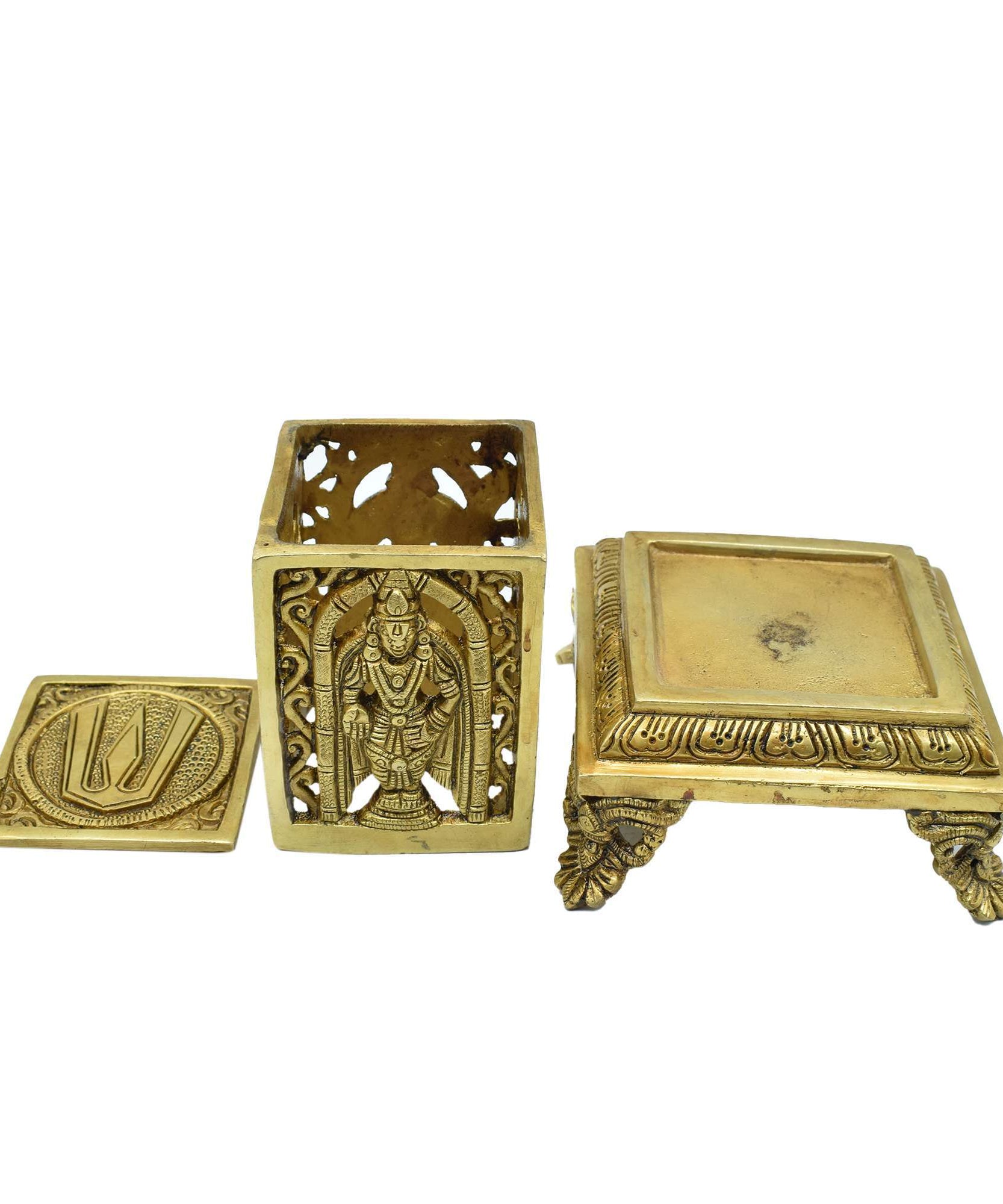 Aarti Brass Loban Dhoop Dani Burner with Bishnu Narayan & Shankh Design