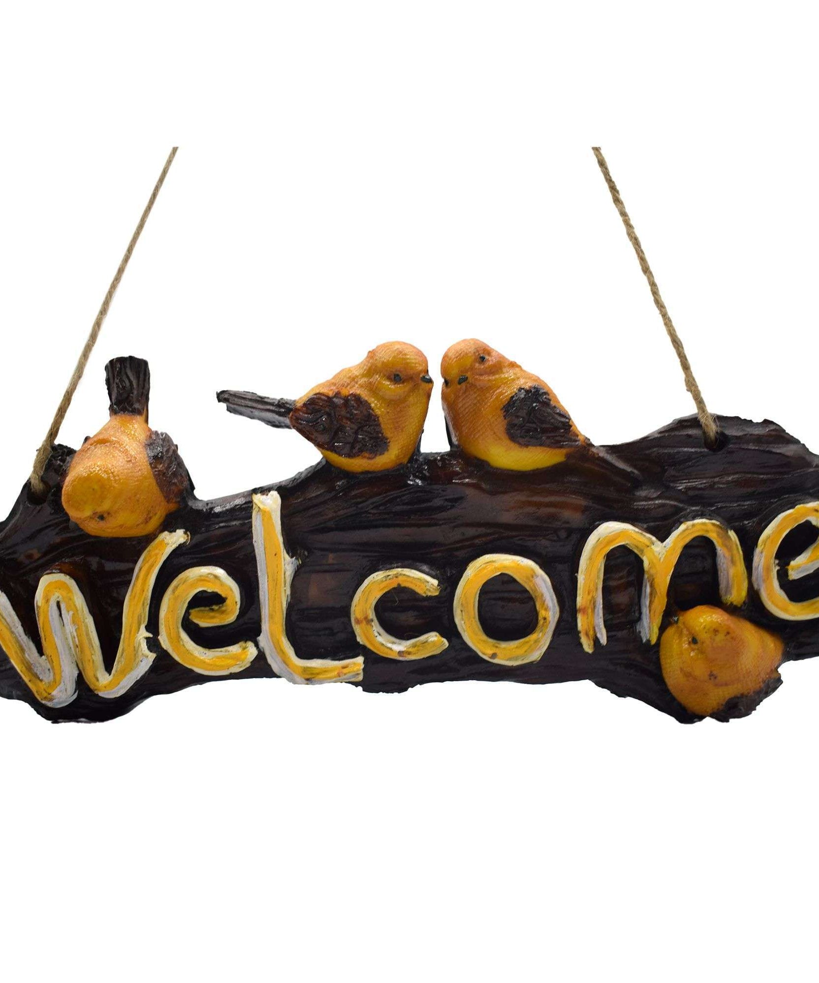 Polyresin Welcome Sign in Wooden with Birds,