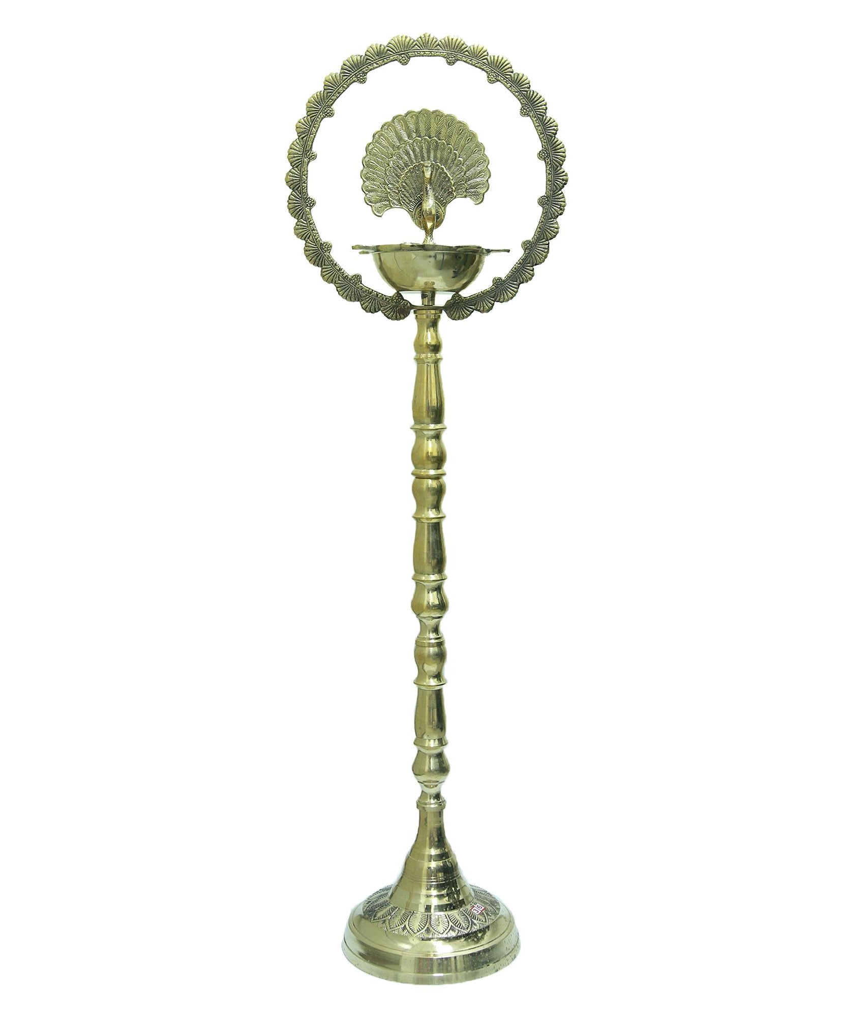 Brass Peacock Diya with Crown 3.5 feet height Kerala Samai ,Engraved Inauguration Kuthu Vilakku.