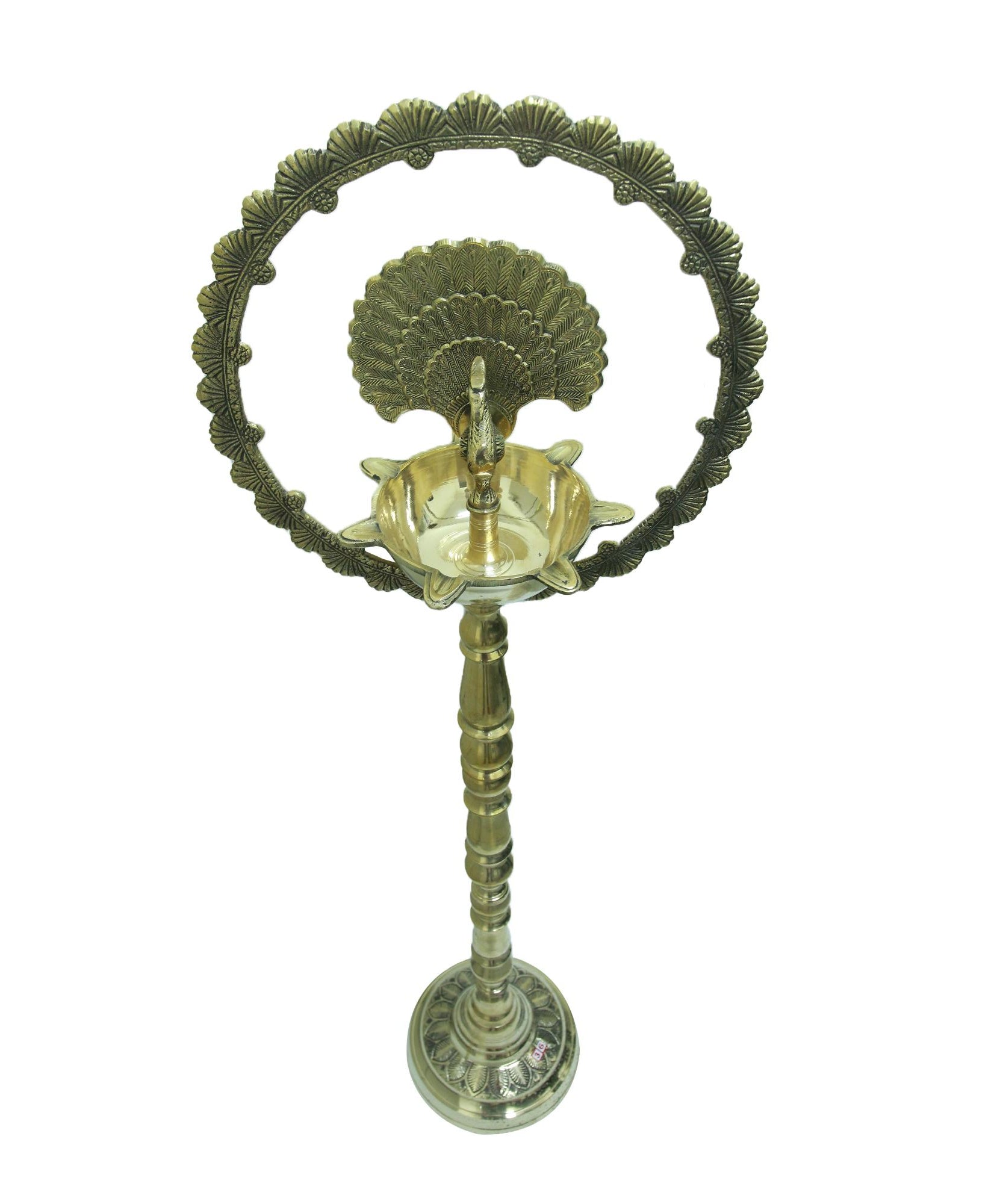 Brass Peacock Diya with Crown 3.5 feet height Kerala Samai ,Engraved Inauguration Kuthu Vilakku.