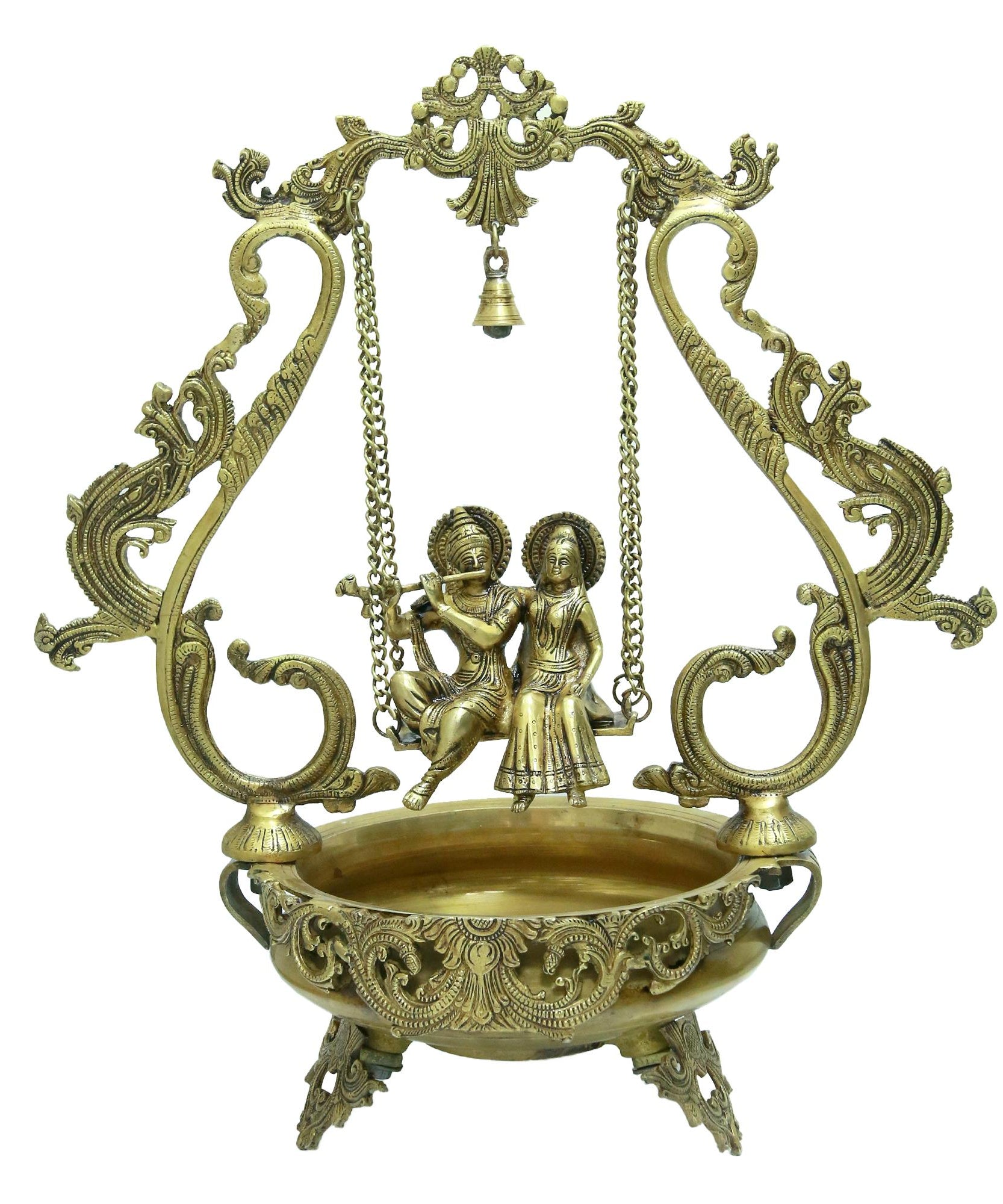 Brass Urli with Radha Krishna on a Swing  2.25  feet height