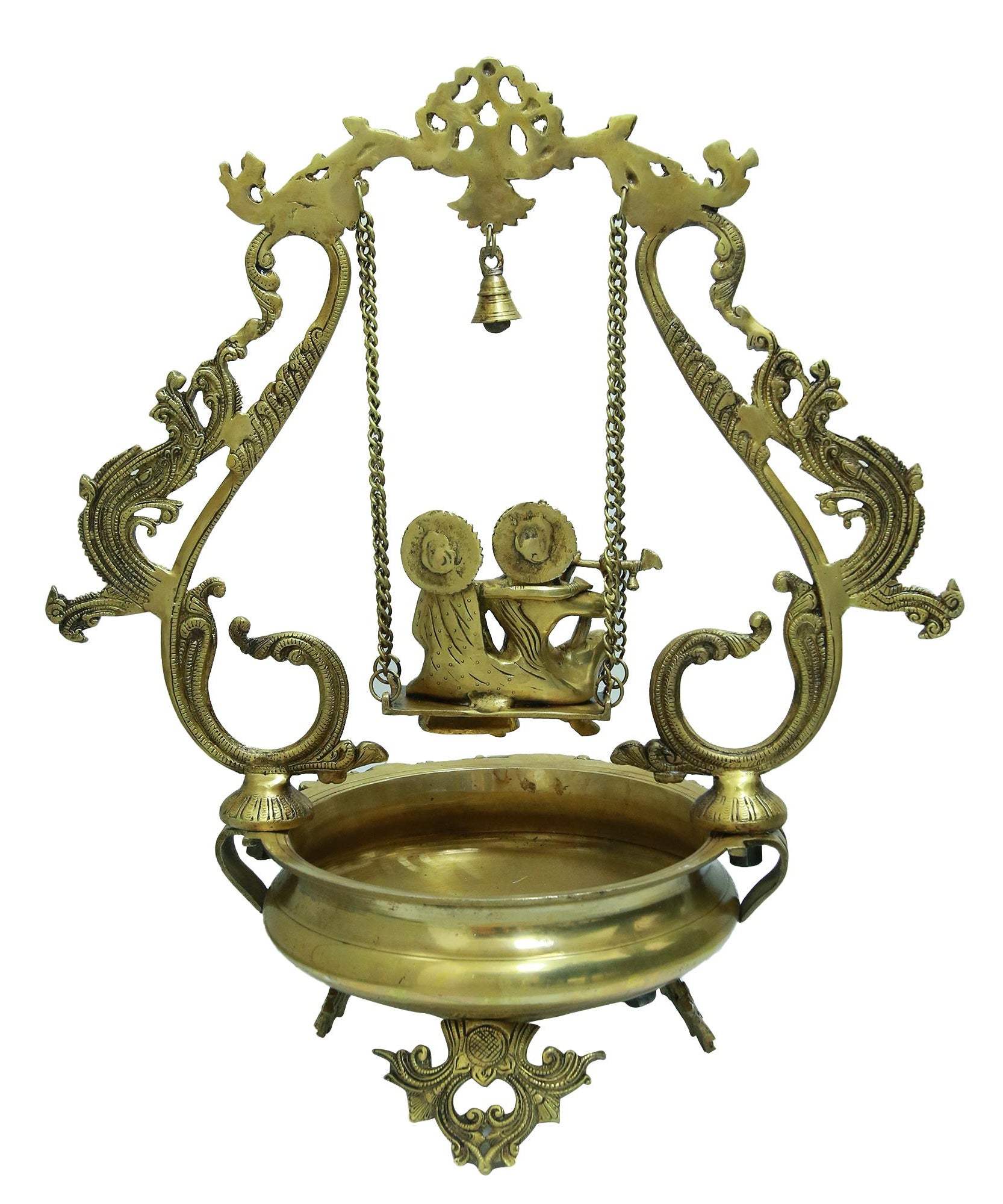 Brass Urli with Radha Krishna on a Swing  2.25  feet height