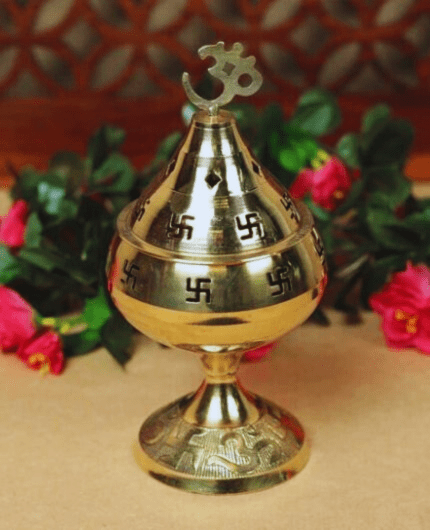 Brass Om And Swastik Diya With Cover- Puja N Pujari