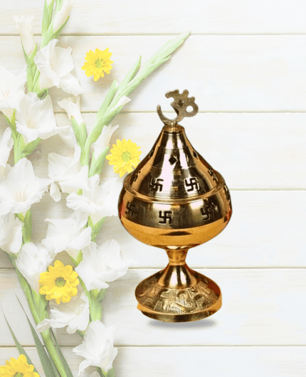 Brass Om and Swastik Diya With Cover
