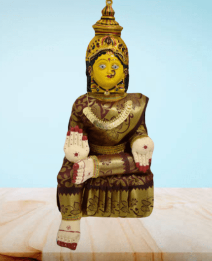 Varamahalakshmi Idol Gold and Maroon Saree