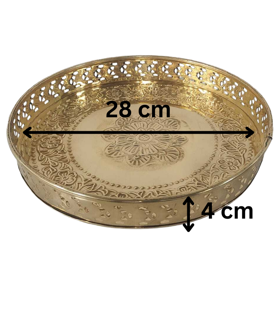 Floral Leafy Pattern And Jali Design Brass Pooja Thali For Home Use| 28 cm(324 g)