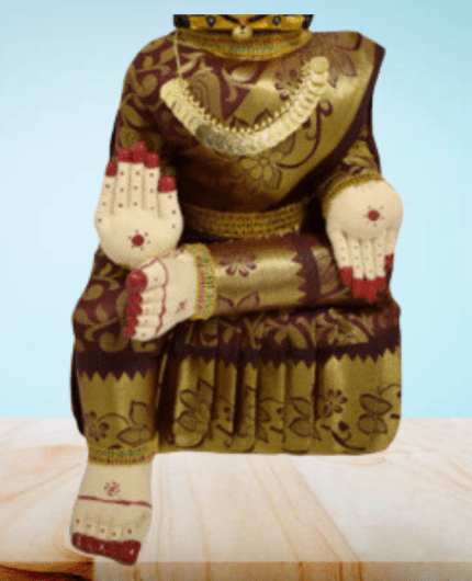 Varamahalakshmi Idol Gold and Maroon Saree