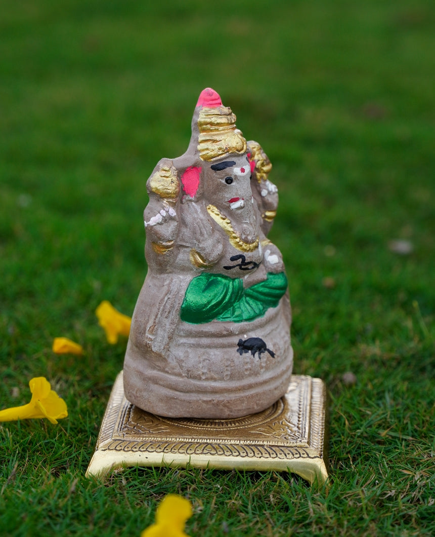 Eco Friendly Ganpati in Grey and Green-6 inch