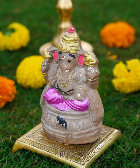 Eco Friendly Ganpati in Grey and Pink-6 inch