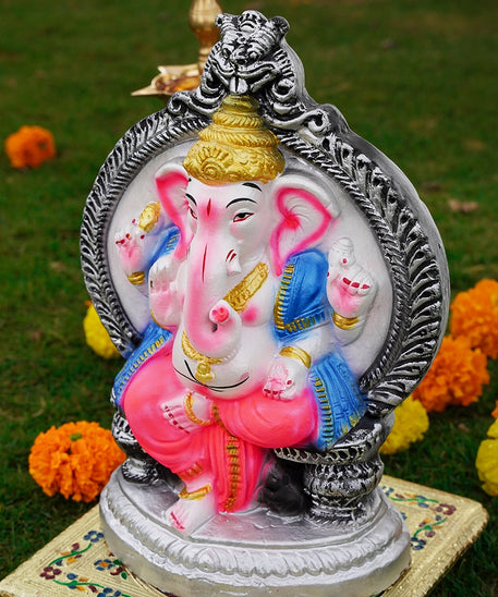 Eco Friendly clay Ganesha in Sinhasana -1.2 Feet