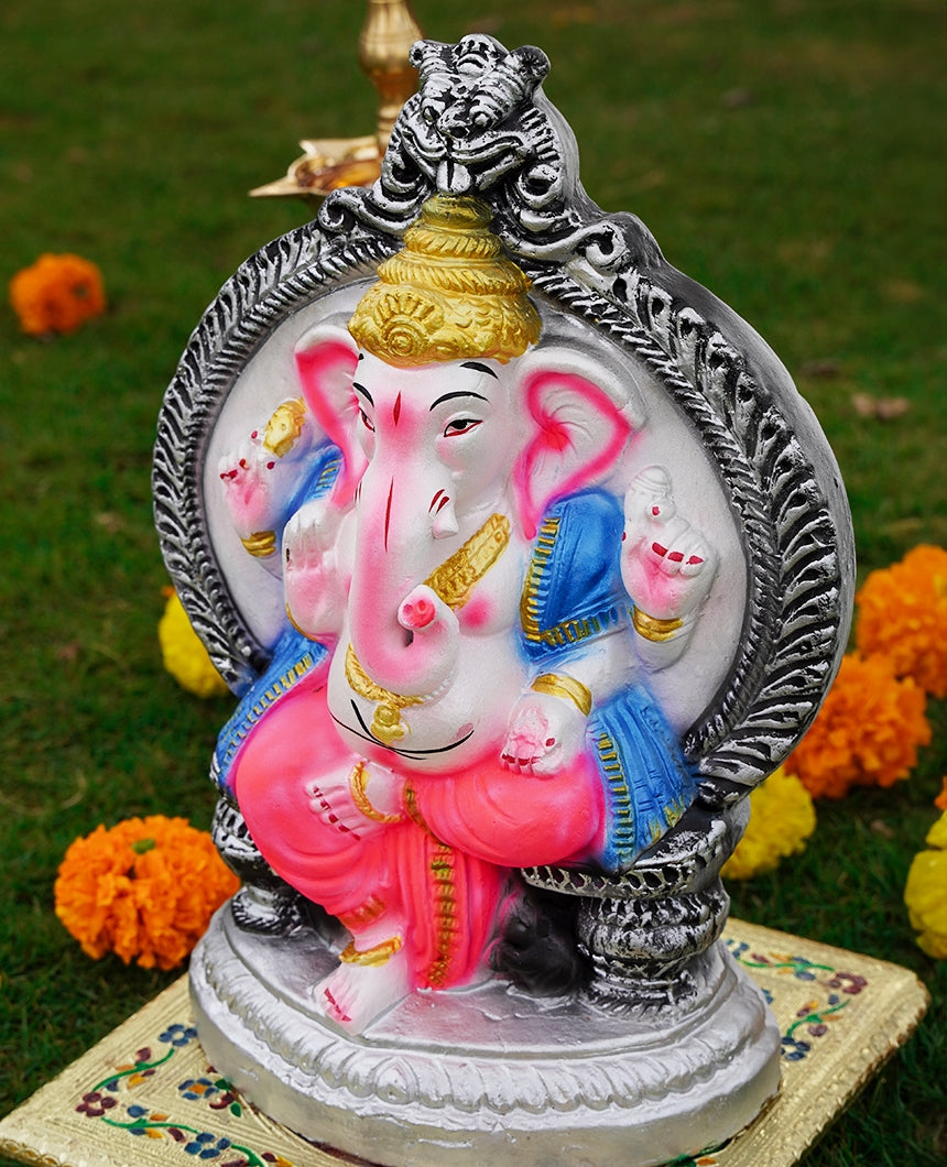 Eco Friendly clay Ganesha in Sinhasana -1.2 Feet