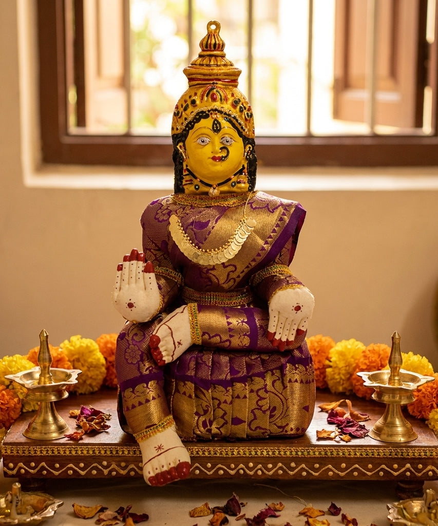 Varamahalakshmi Idol Gold and Voilet Saree