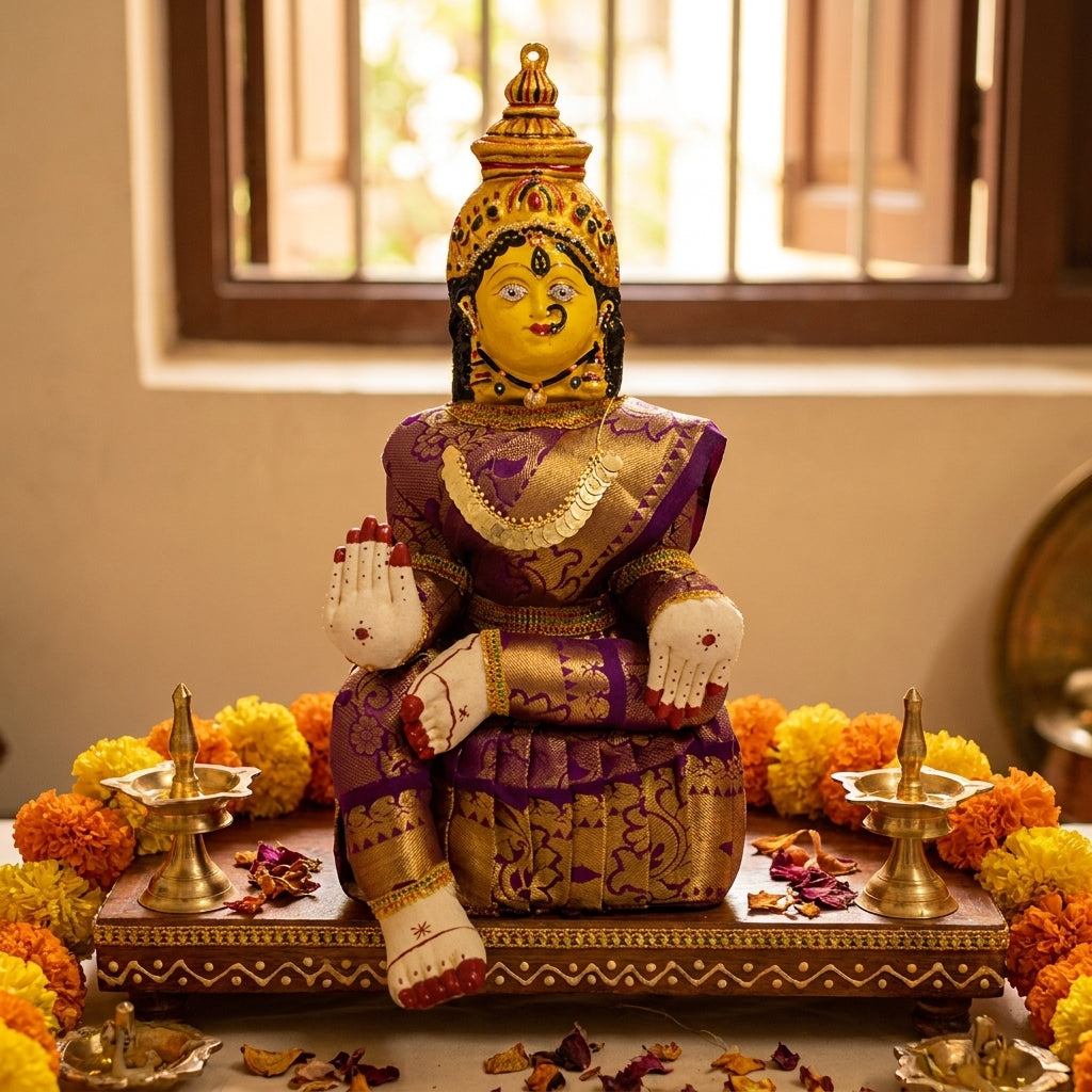 Varamahalakshmi Idol Gold and Voilet Saree