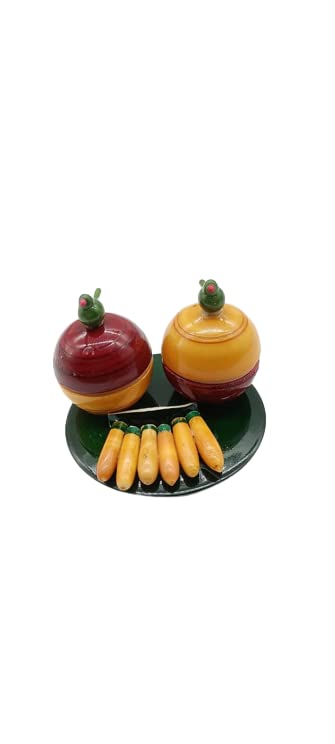channapatna Wooden haldi-kumkum Holder Set with Wooden Banana Fruits.