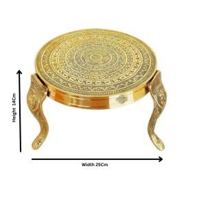 Brass Decorative Round Pooja Stool,Brass Round Chowki with Design Mukkali (5 inch Height).Puja Temple Home, Gift Item Home Decor.
