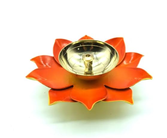 Brass Lotus Flower Diya Lamp In Orange
