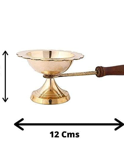 Brass Aarti Lamp/Dhoop Stand with Wooden Handle (Golden)